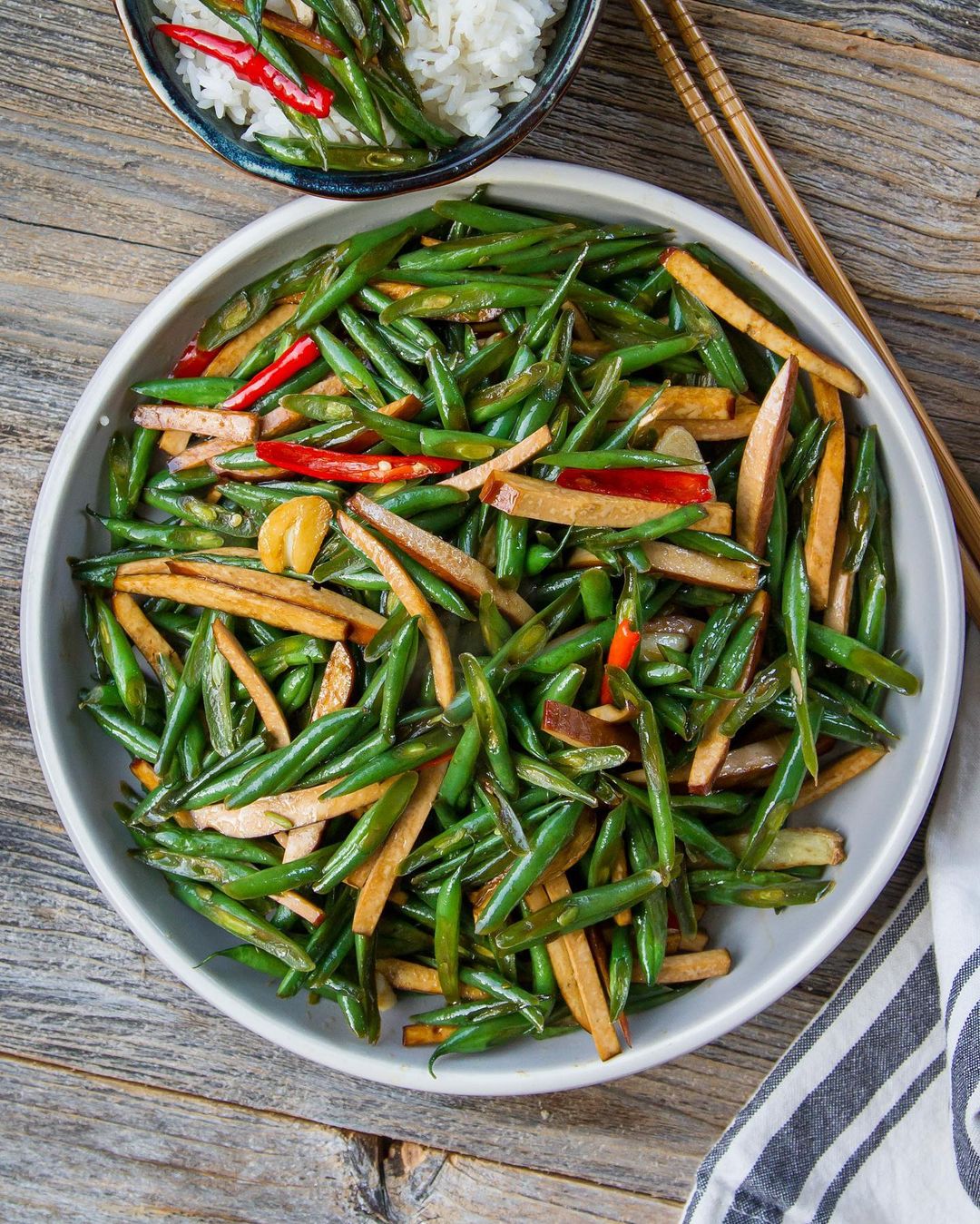 Crunchy Beans Hakka Stir-Fry with Spiced Tofu