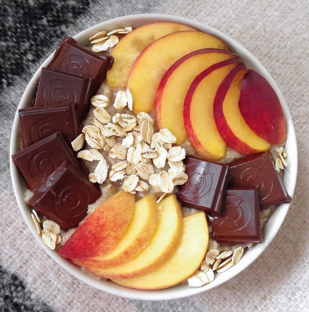 Peach and Chocolate Oatmeal Bowl