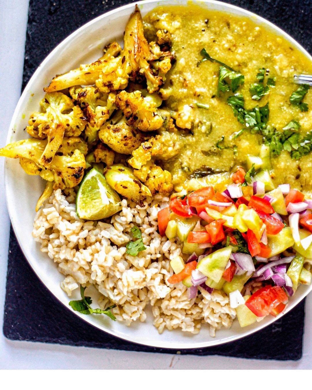 Brown Rice Bowl with Zucchini Dal and Cauliflower Stir-Fry
