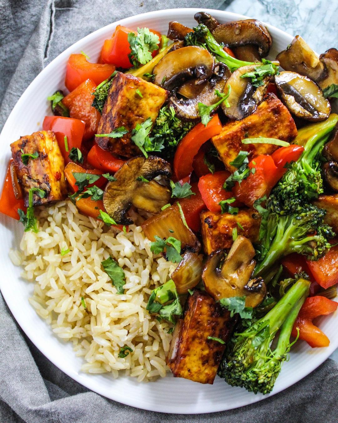 Baked Tofu and Vegetable Stir Fry Bowl