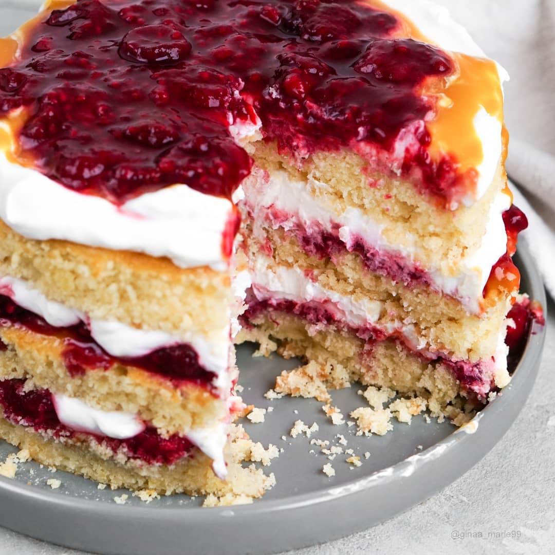 Vegan Lemon Raspberry Mango Jam Cake