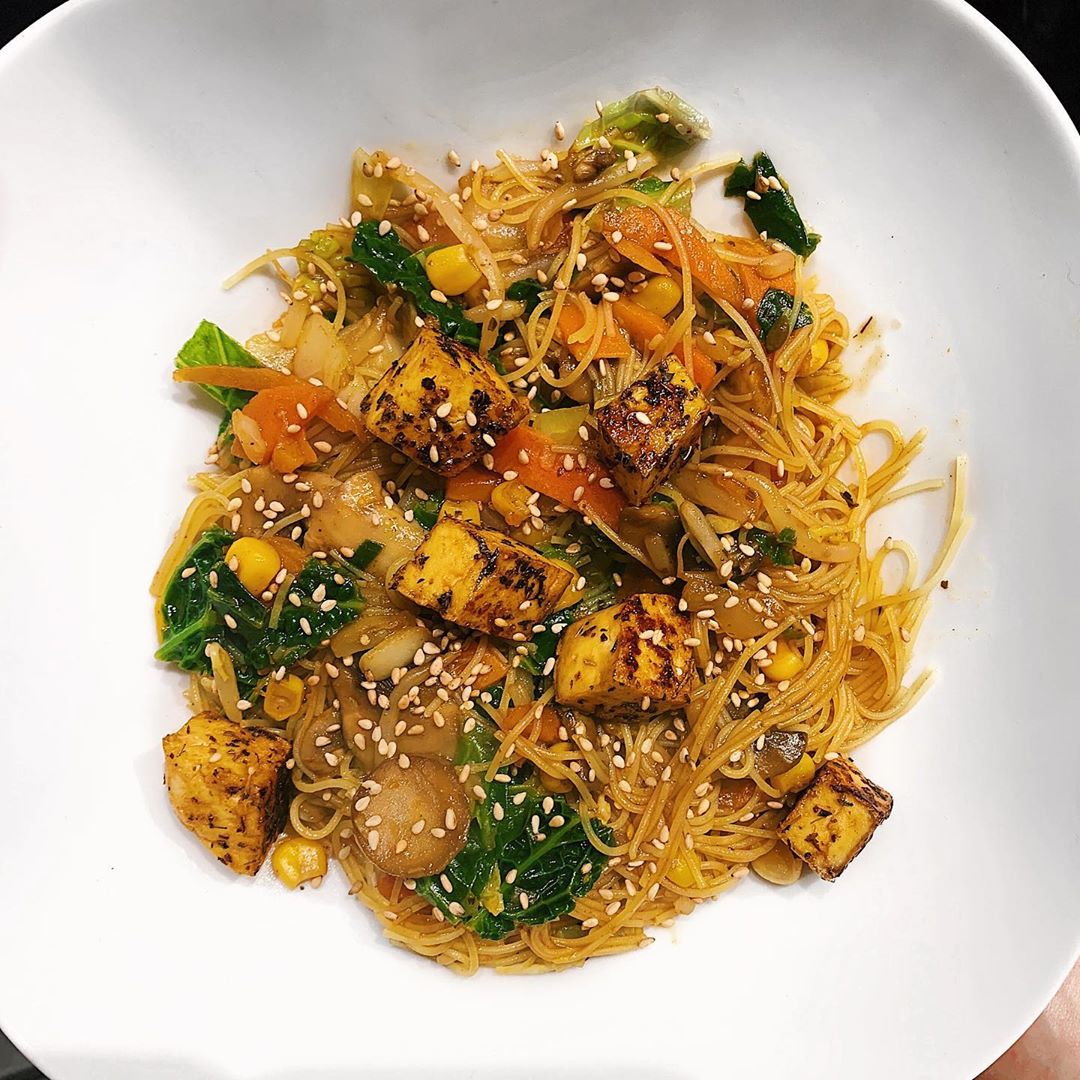 Noodle and Vegetable Stir Fry with Teriyaki Tofu