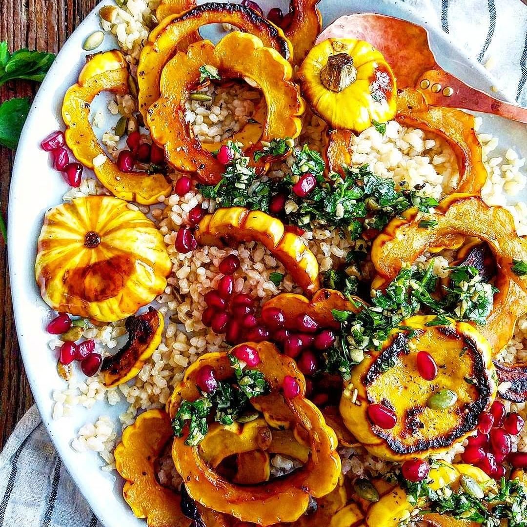 Roasted Delicata Squash with Brown Rice and Gremolata