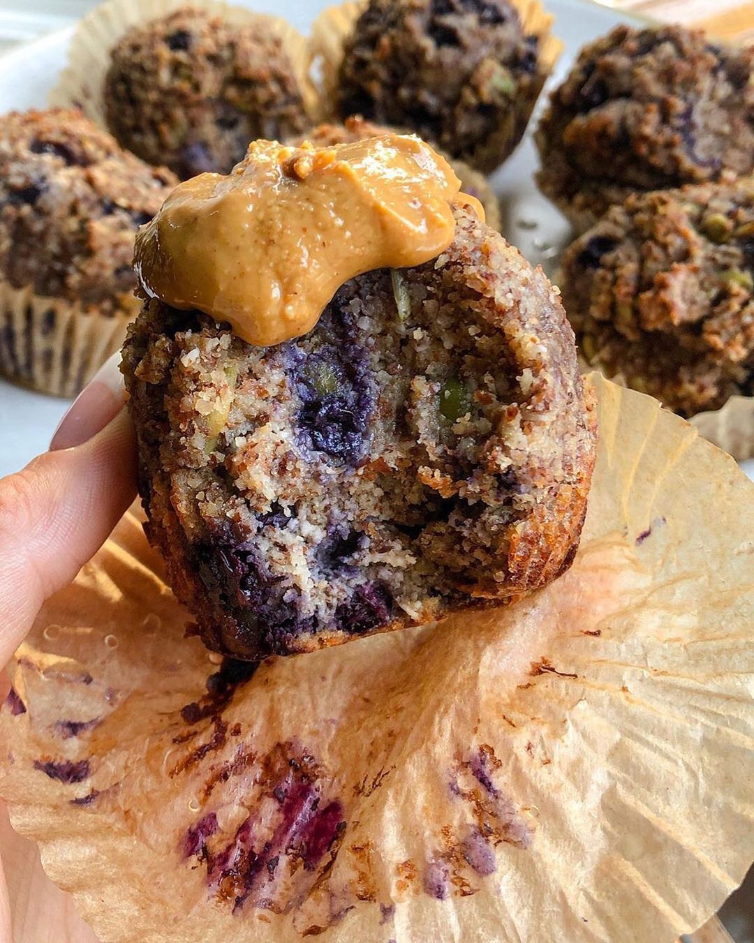 Peanut Butter and Blueberry Breakfast Muffins