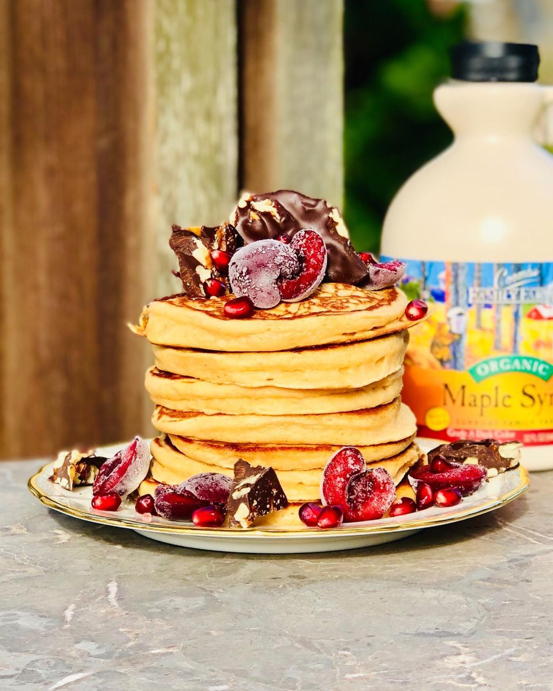 Vegan Pancakes with Chocolate and Cherries