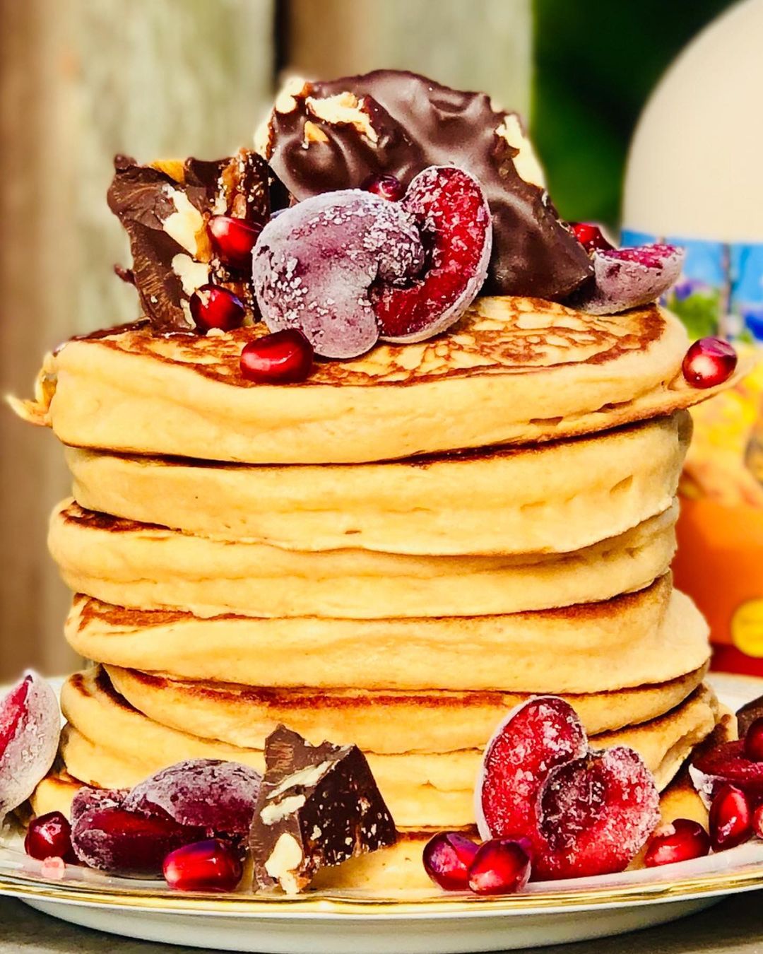 Vegan Pancakes with Chocolate and Cherries