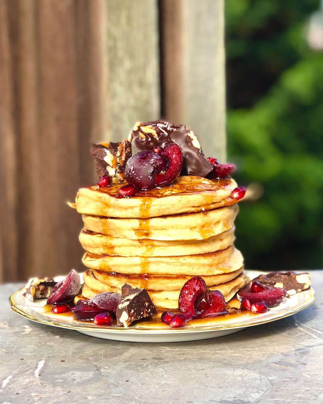 Vegan Pancakes with Chocolate and Cherries