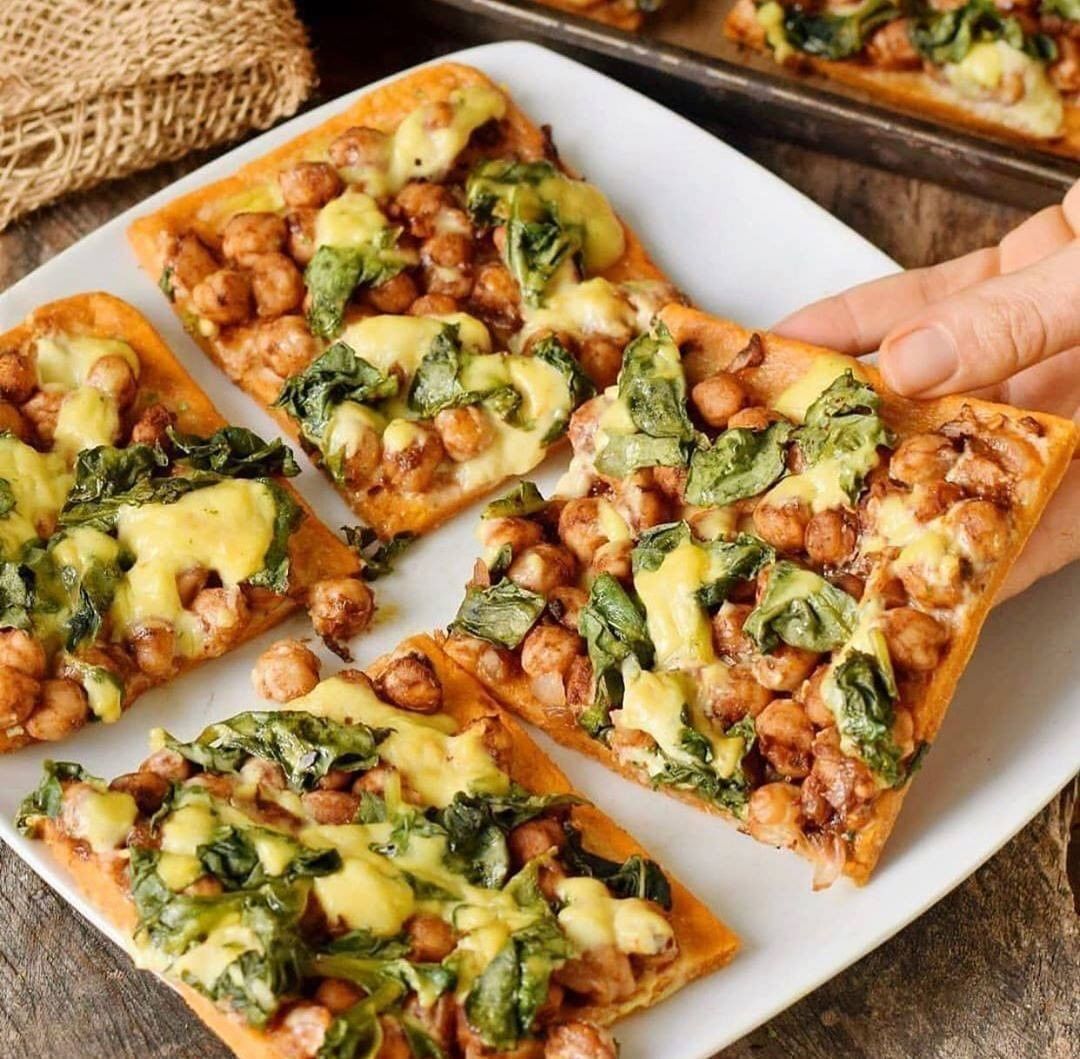 Vegan Chickpea Spinach Pizza