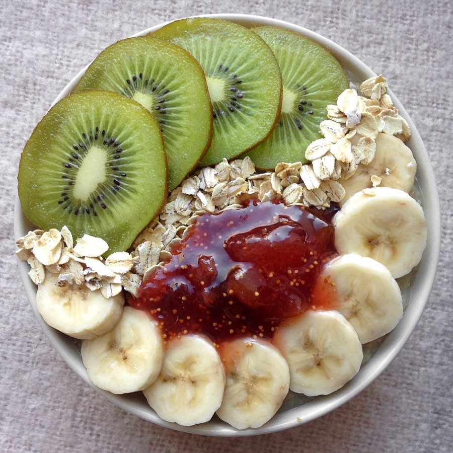 Kiwi Banana and Jam Oatmeal Bowl
