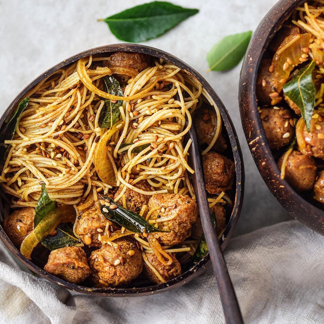 South Indian Style Vermicelli Noodle and Soya Chunk Stir Fry