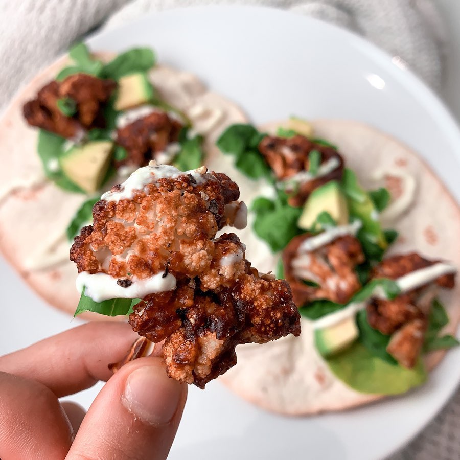 Cauliflower Wings in Tortilla Wraps