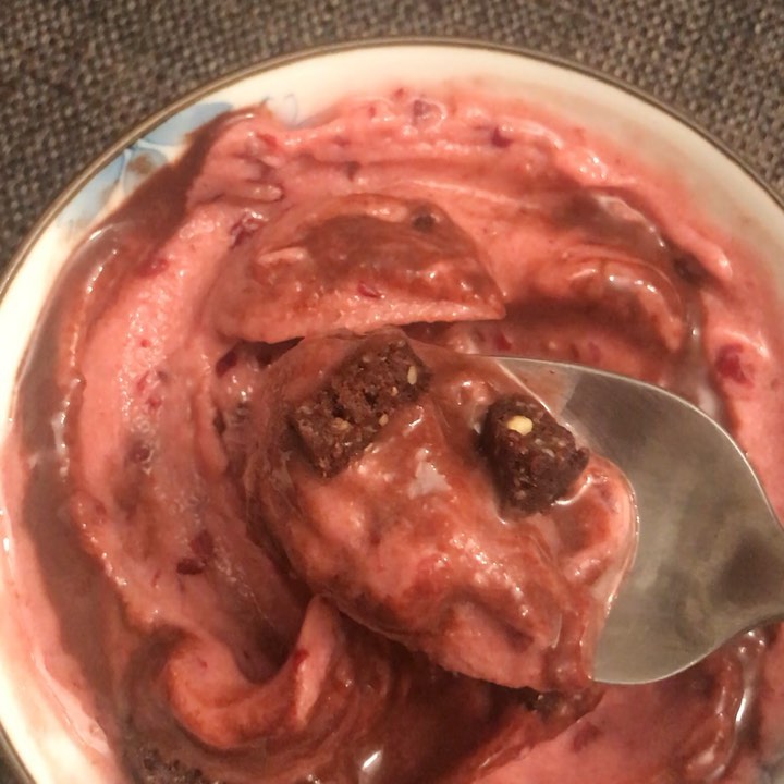 Simple Cherry Nicecream with Chocolate Sauce
