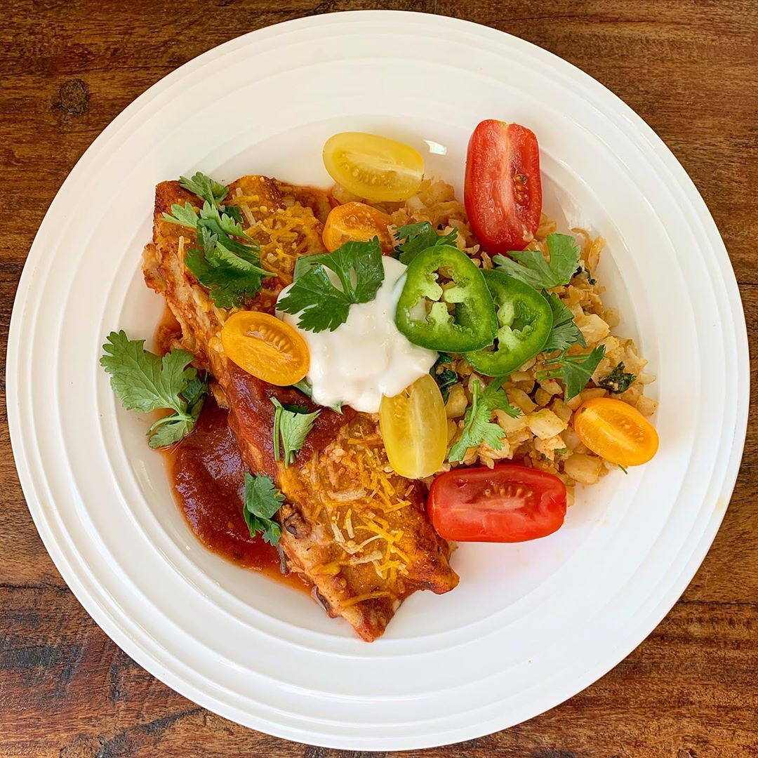 Chipotle Jackfruit Enchiladas with Cauliflower Rice