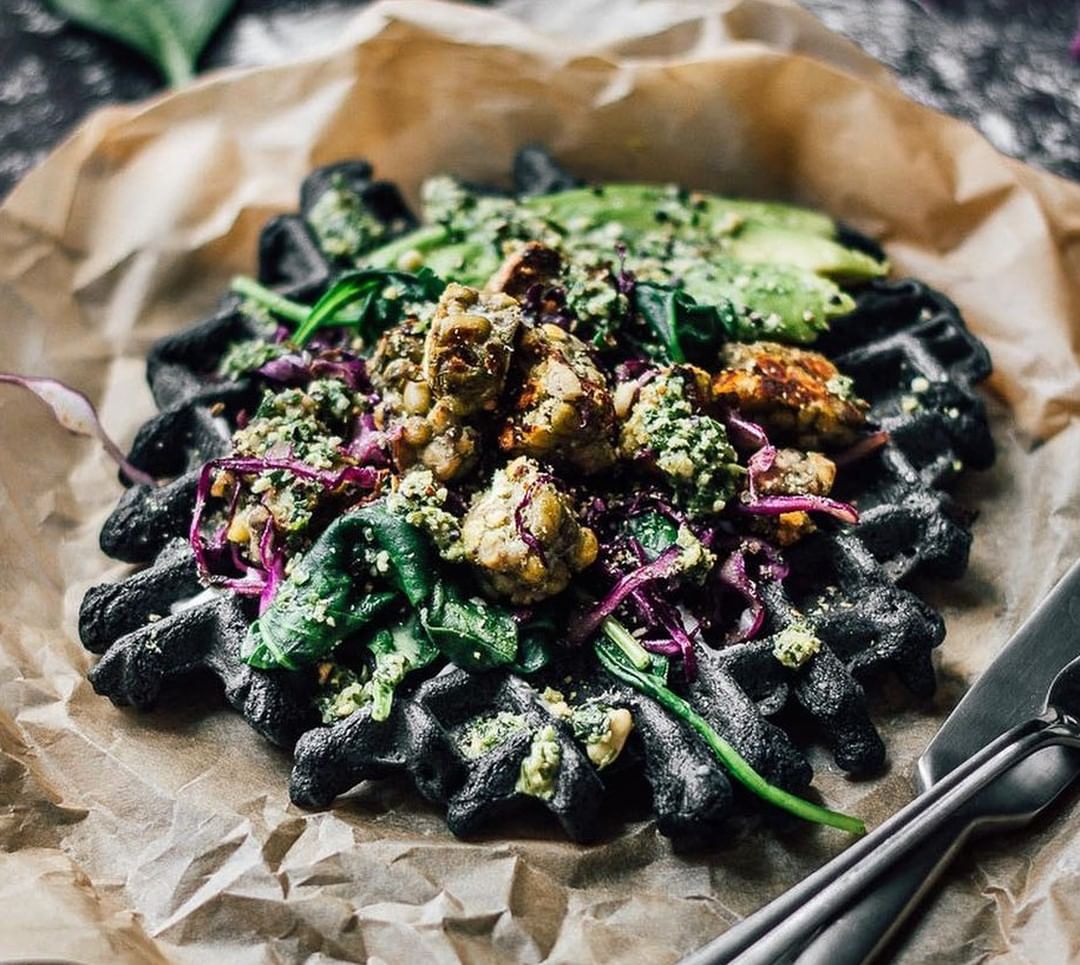 Savory Chickpea Charcoal Waffles