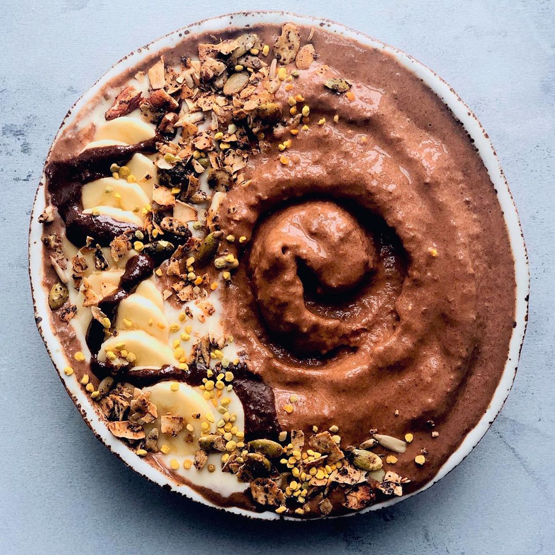 Chocolate Sweet Potato Smoothie with Toppings