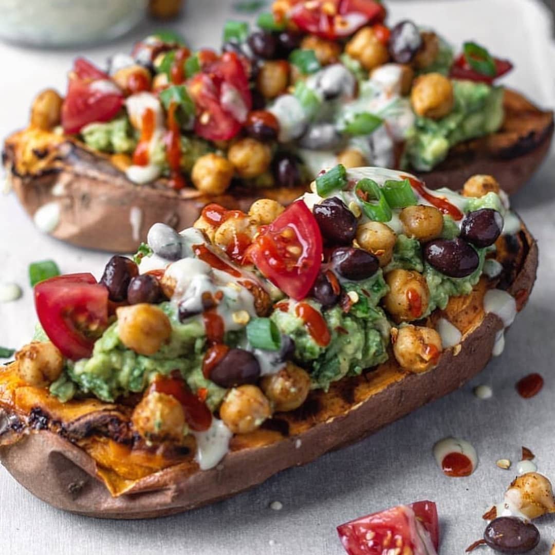 Baked Sweet Potatoes with Toppings