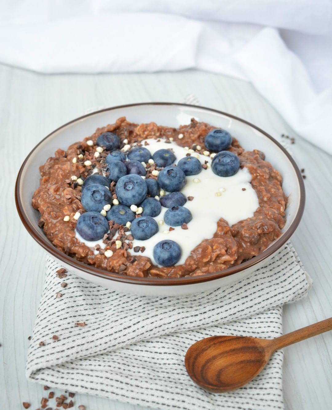 Creamy Chocolate Oatmeal with Blueberries