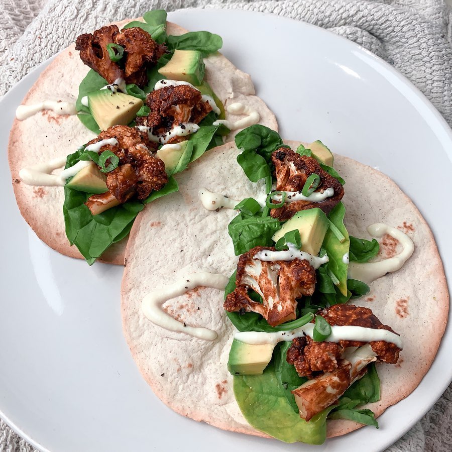Cauliflower Wings in Tortilla Wraps
