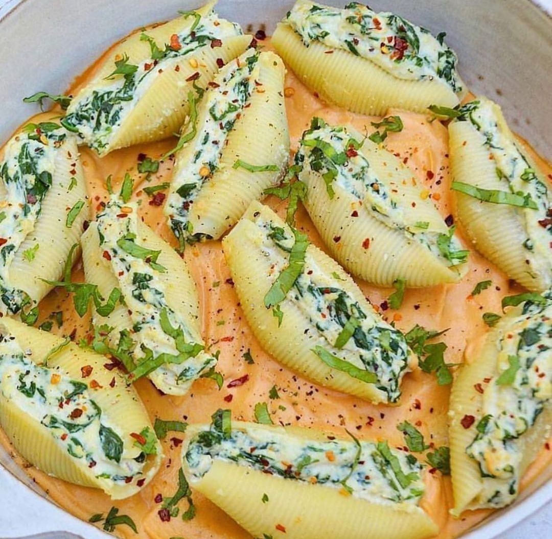 Vegan Ricotta Stuffed Shells with Pumpkin Sauce