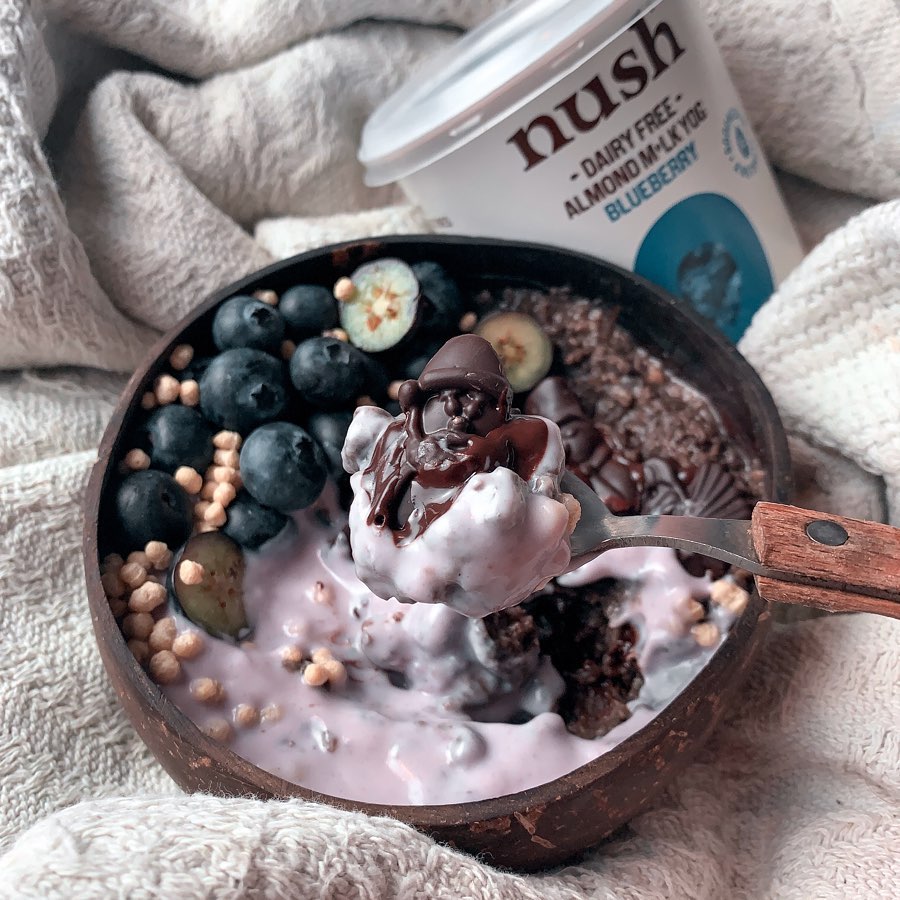 Choco Blueberry Oats with Almond Milk Yogurt