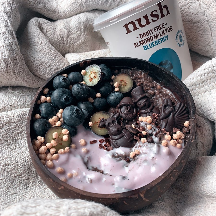 Choco Blueberry Oats with Almond Milk Yogurt