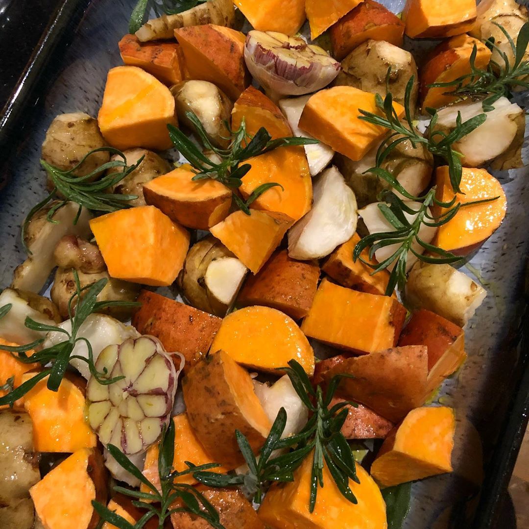 Stuffed Salmon Traybake with Vegetables