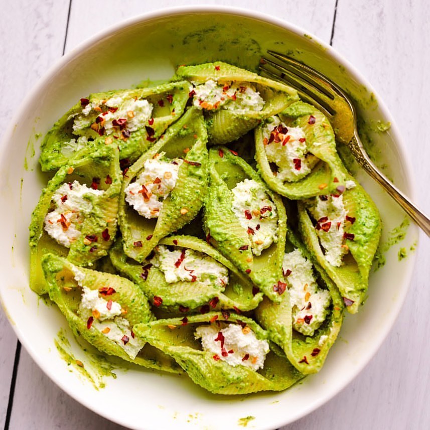 Pesto Stuffed Shells with Cashew Ricotta