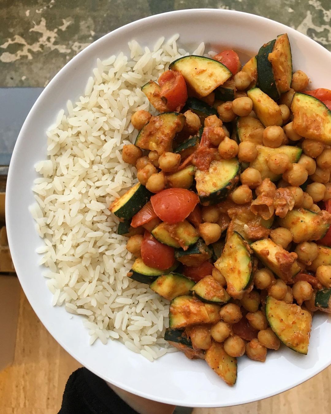 Curried Zucchini and Chickpeas with White Rice