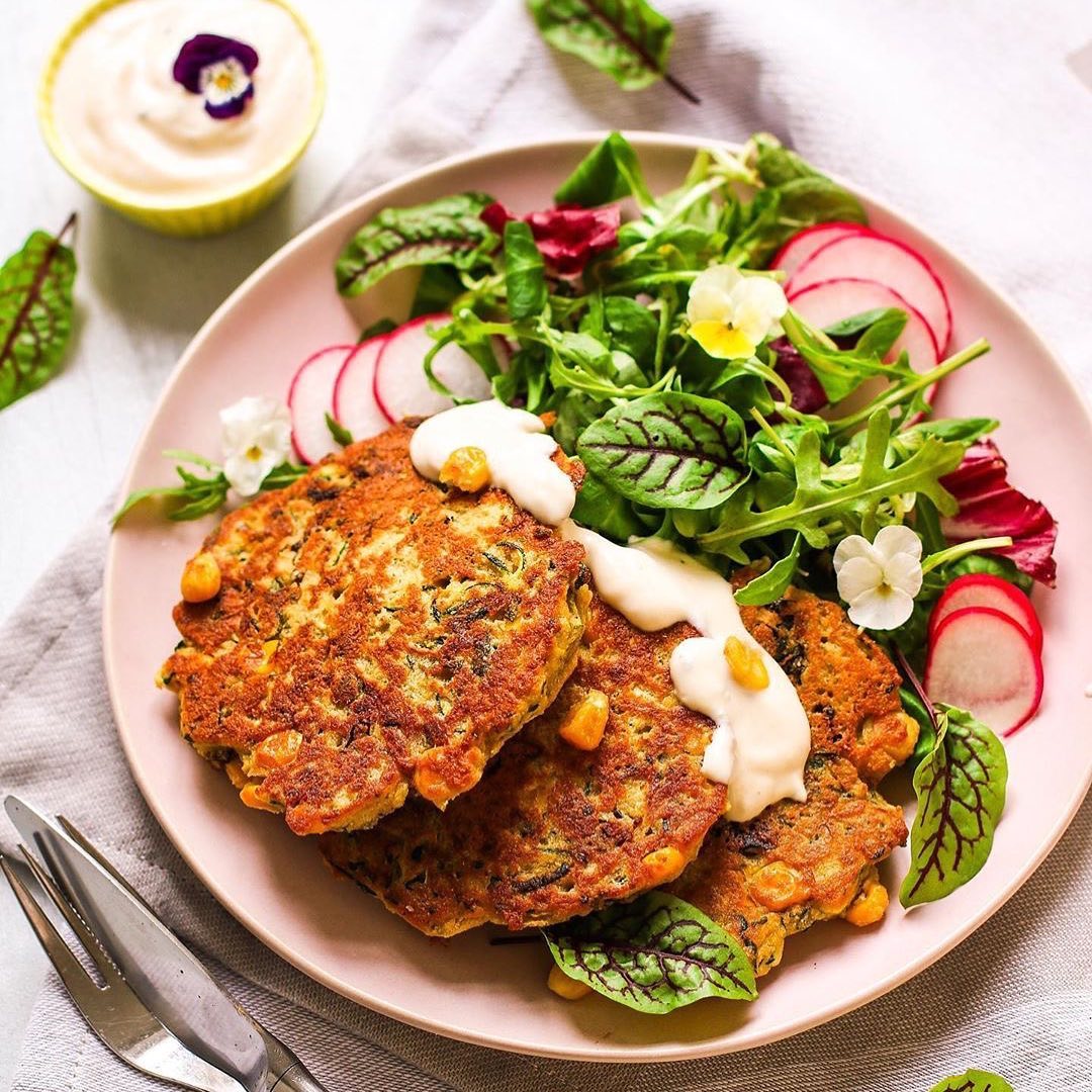 Chickpea and Zucchini Pancakes with Sauce