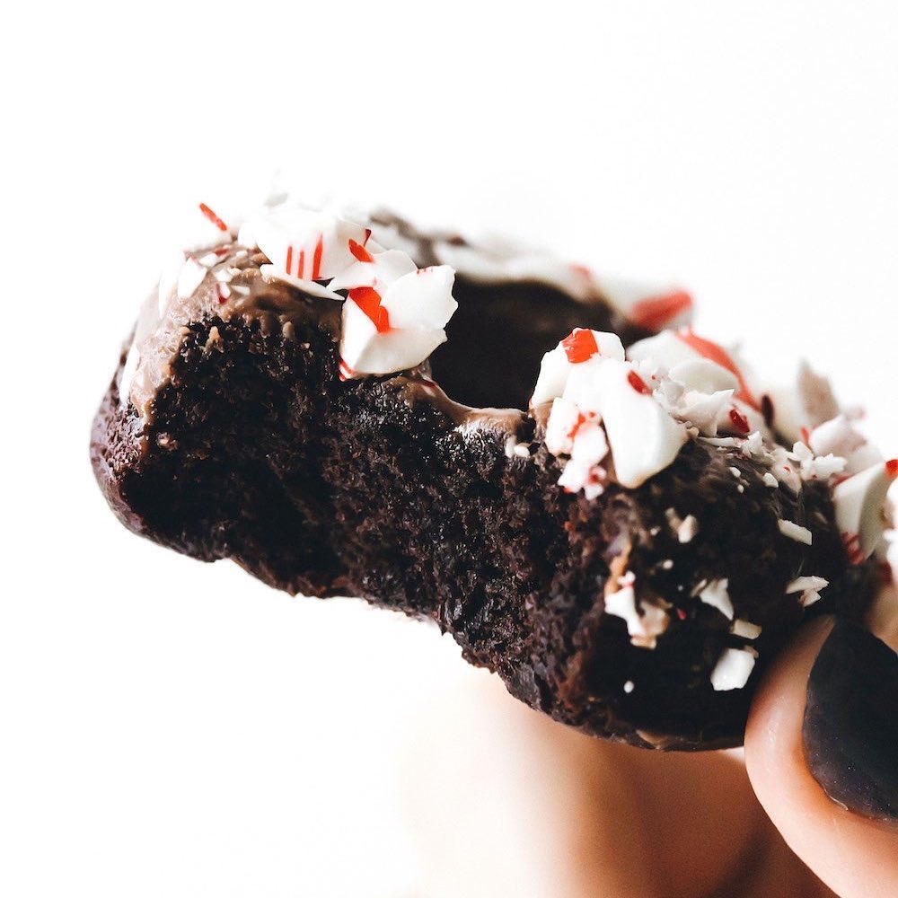 The Easiest Baked Chocolate Peppermint Donuts