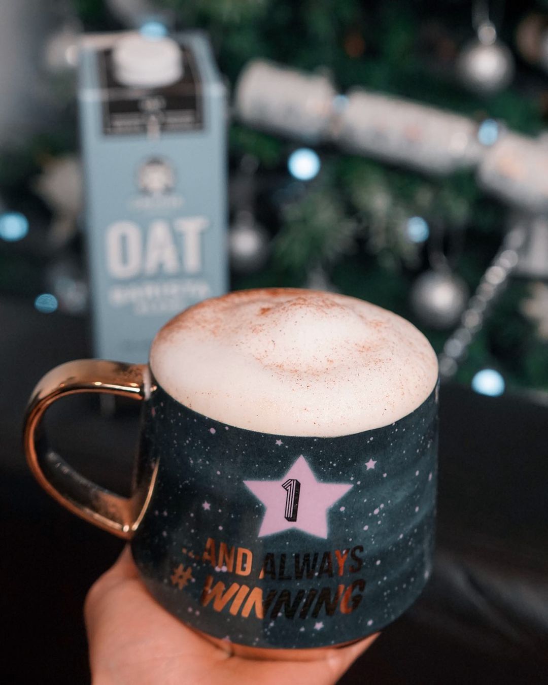 Spiced Gingerbread Matcha Latte with Frothy Oat Milk