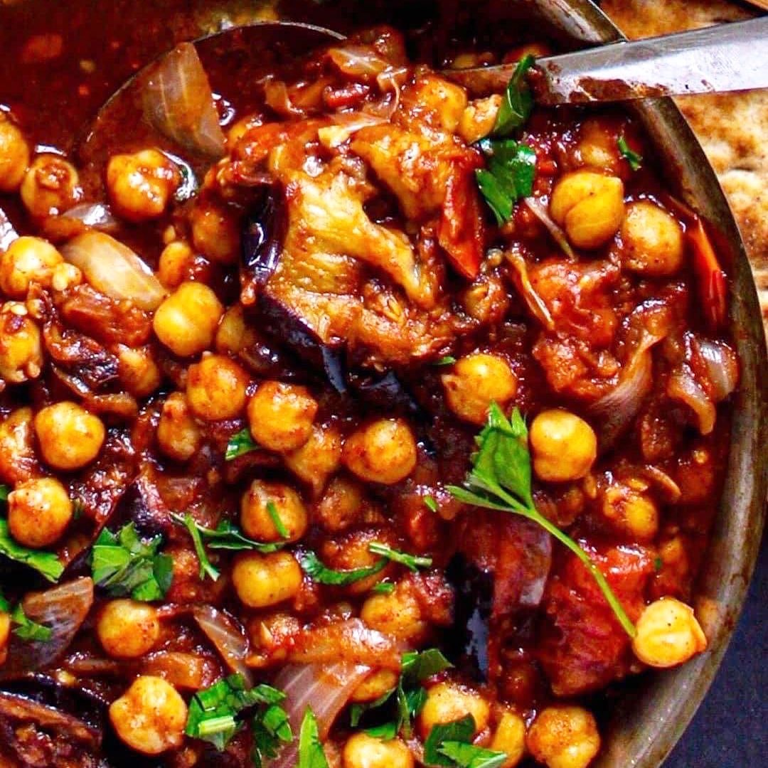 Lebanese Grilled Eggplant and Chickpea Stew