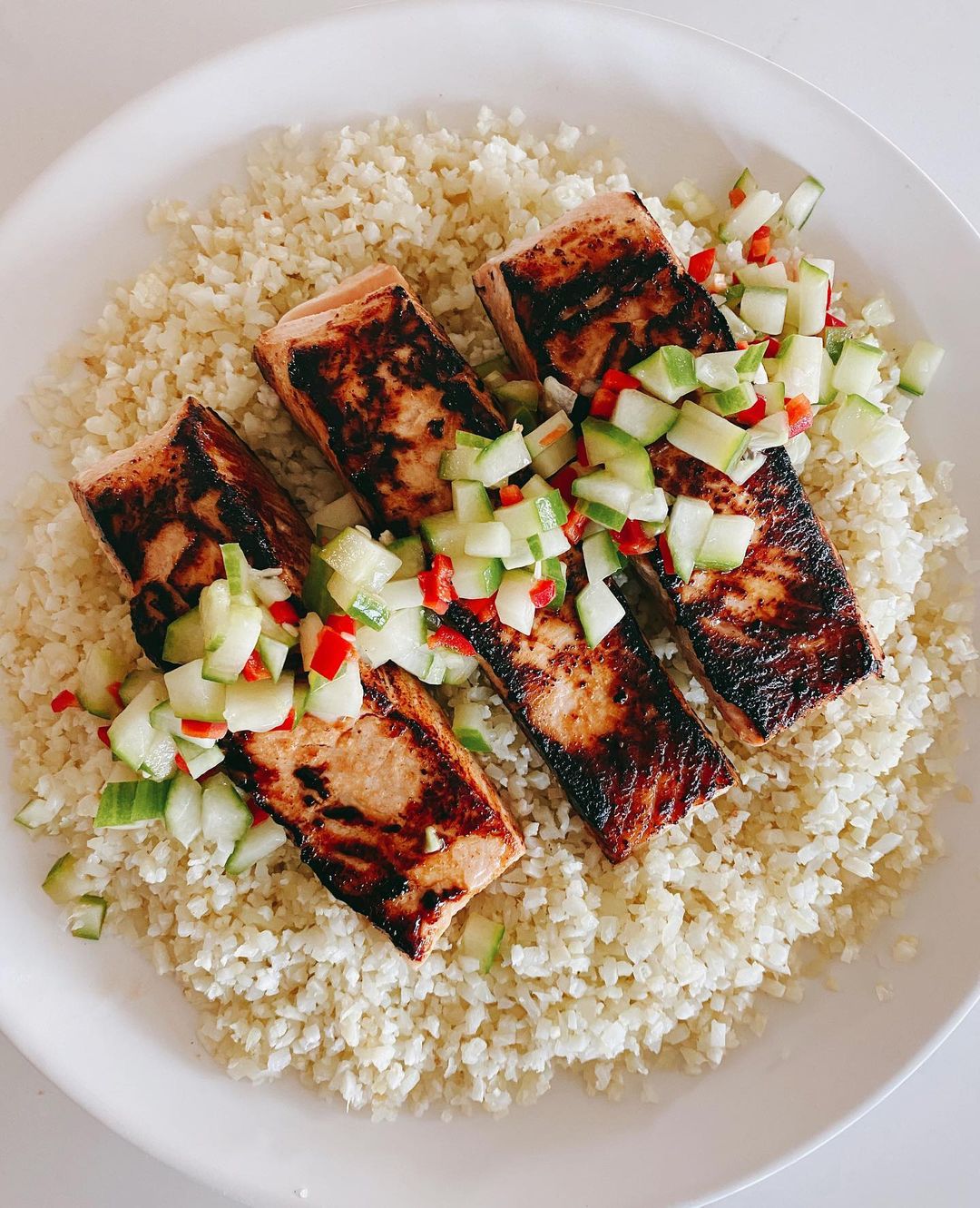 Simple Sesame Salmon with Fresh Cucumber Garnish