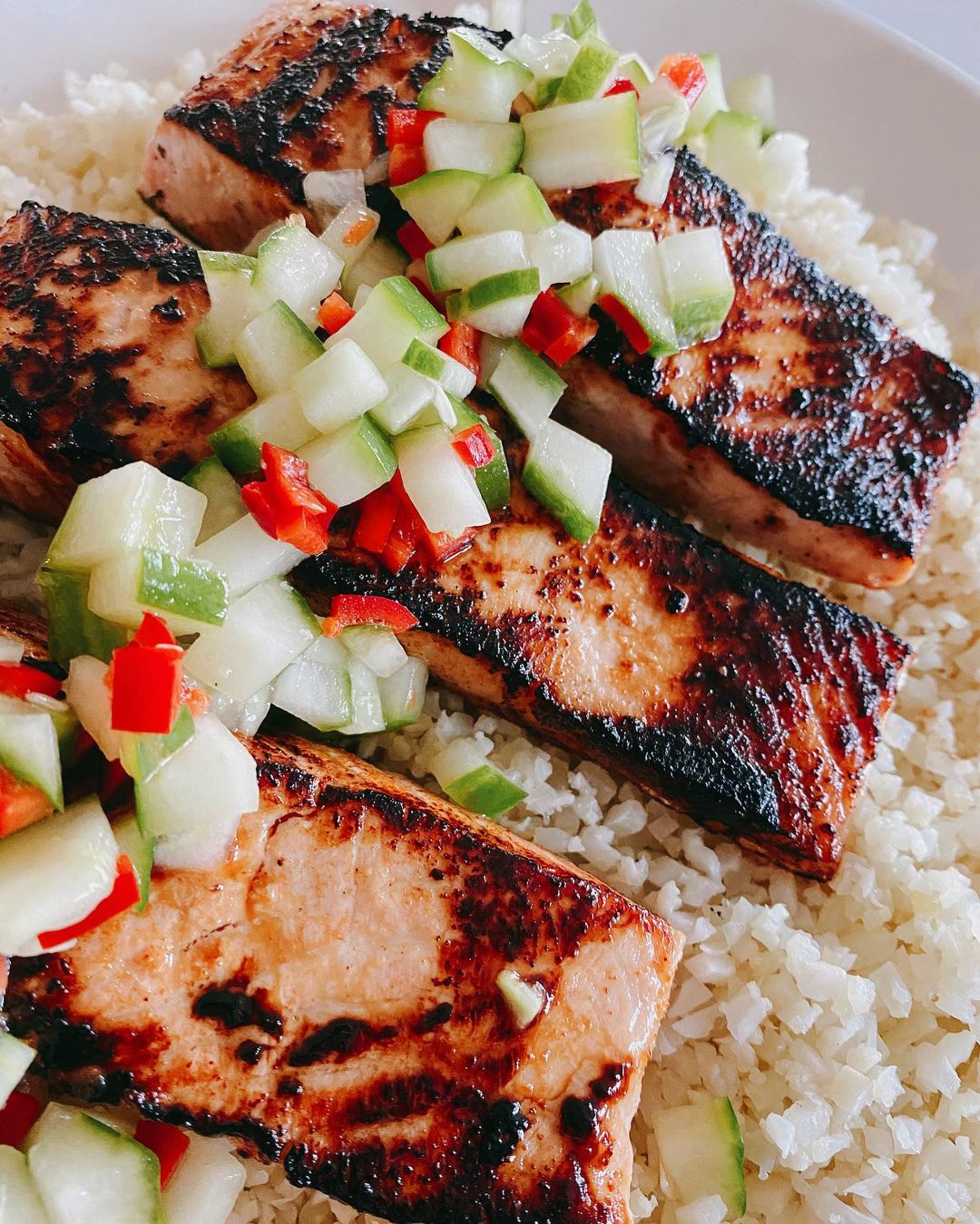 Simple Sesame Salmon with Fresh Cucumber Garnish