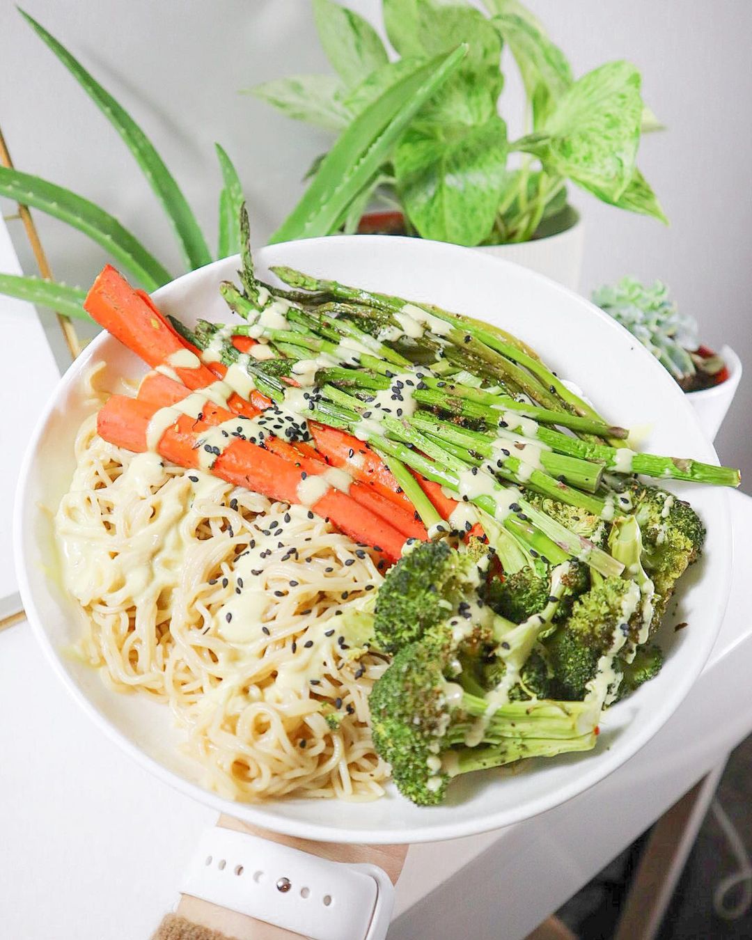 Roasted Vegetable Noodle Bowl with Tahini Dressing