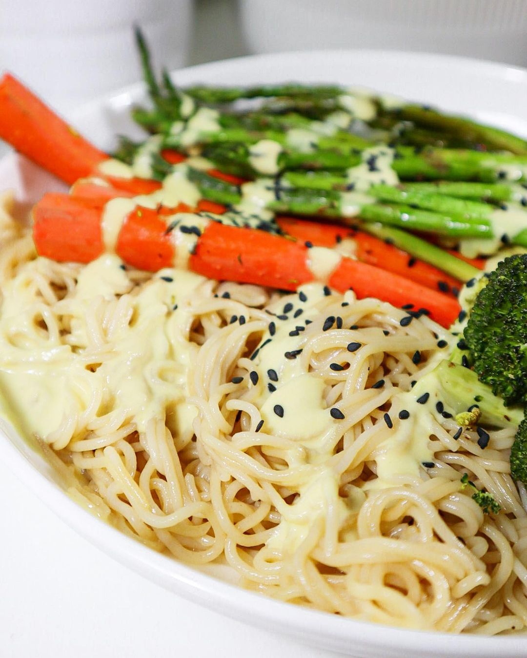 Roasted Vegetable Noodle Bowl with Tahini Dressing