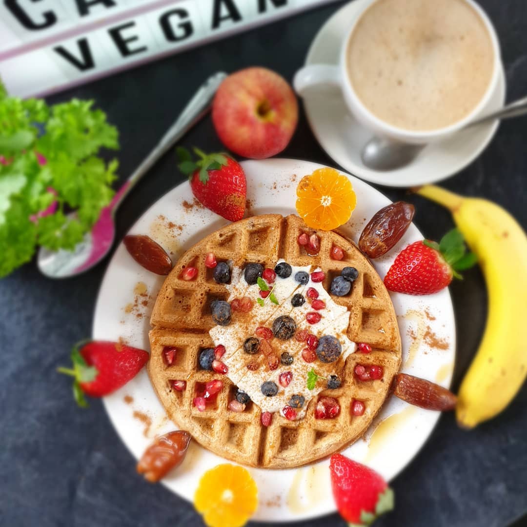 Ginger and Cinnamon Waffle with Yoghurt and Maple Syrup