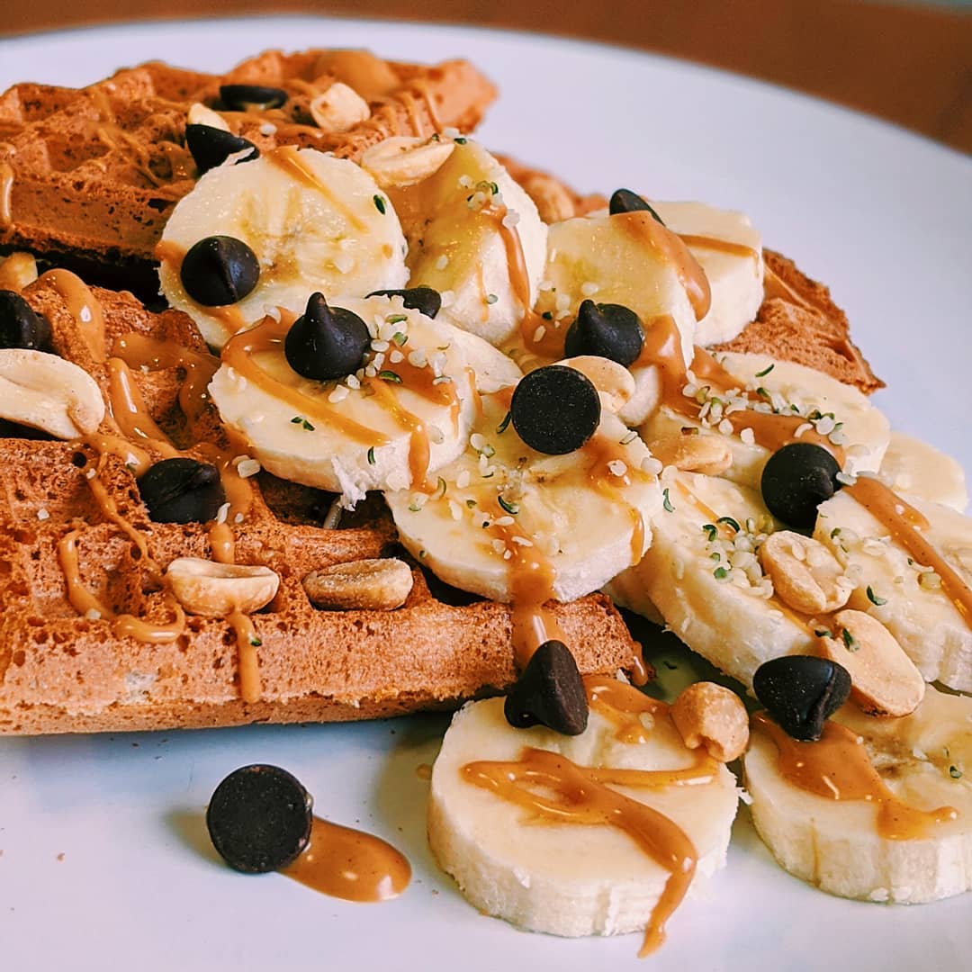 Snickers Waffles Made with Oats and Almond Milk