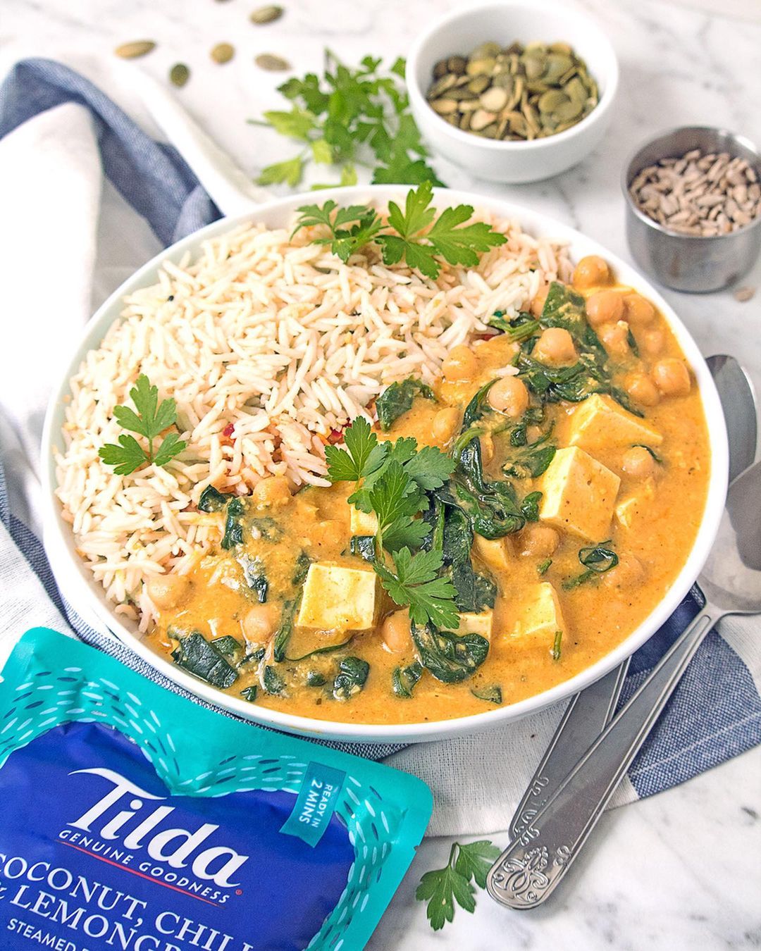 Vegan Chickpea Tofu Spinach Curry