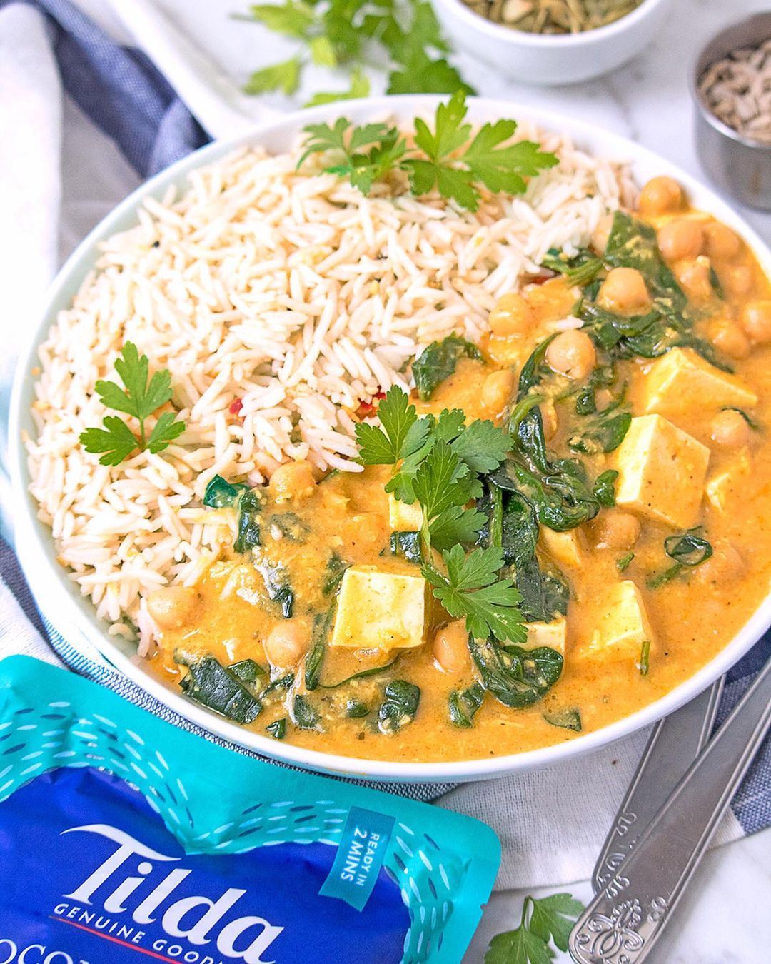 Vegan Chickpea Tofu Spinach Curry
