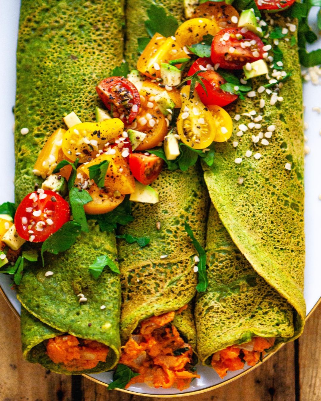 Vegan Kale Crepe with Spicy Sweet Potato Filling