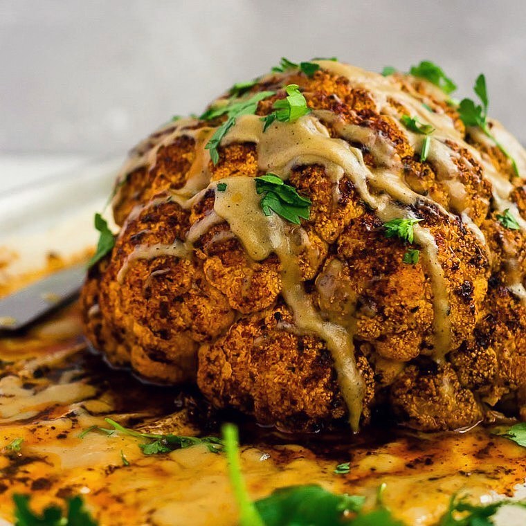 Whole Roasted Spiced Tahini Cauliflower