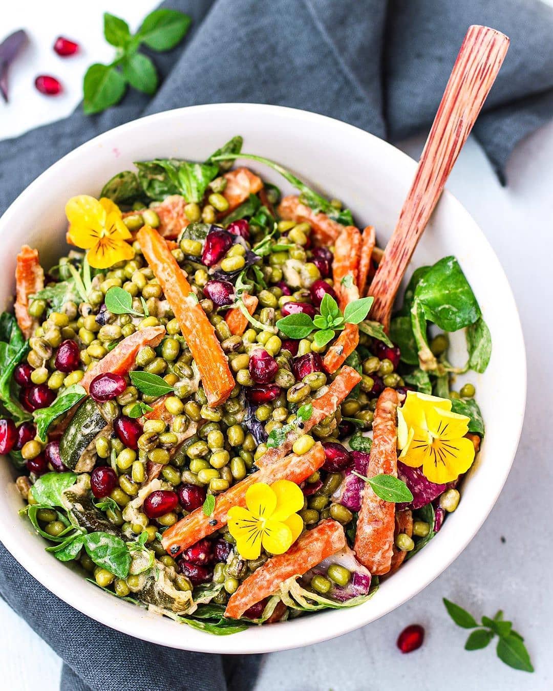 Mung Bean Salad with Roasted Vegetables and Tahini Dressing