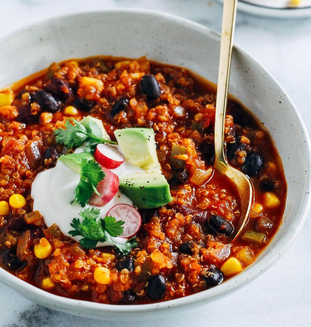 warming serve of vegan chilli quinoa