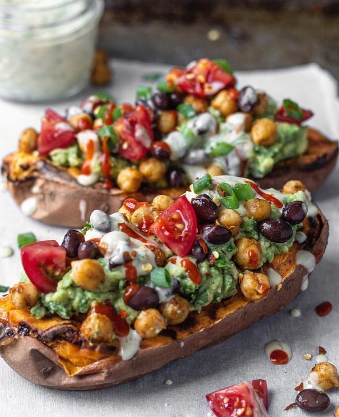 Baked Sweet Potatoes with Toppings
