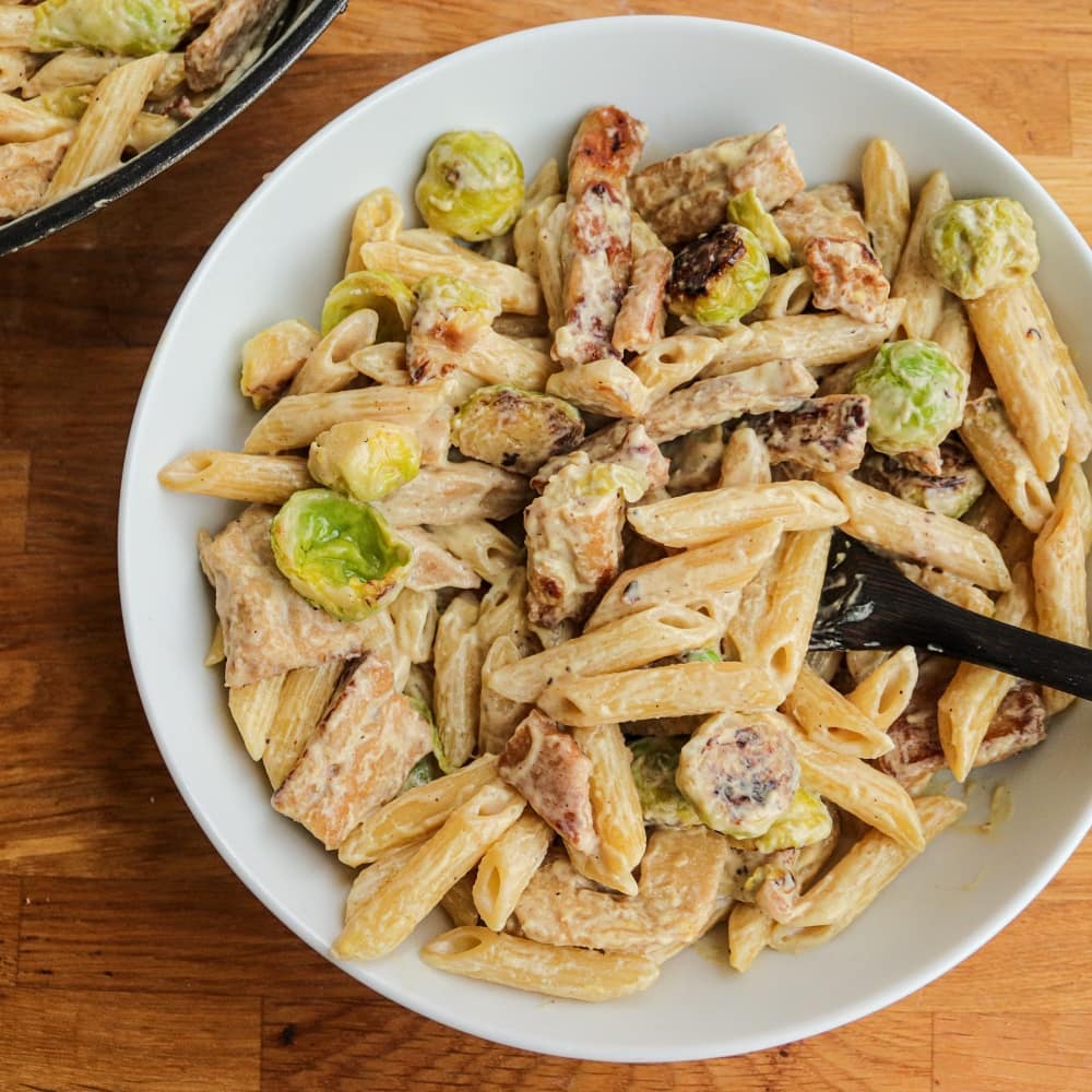 Creamy Tahini Pasta with Brussels Sprouts