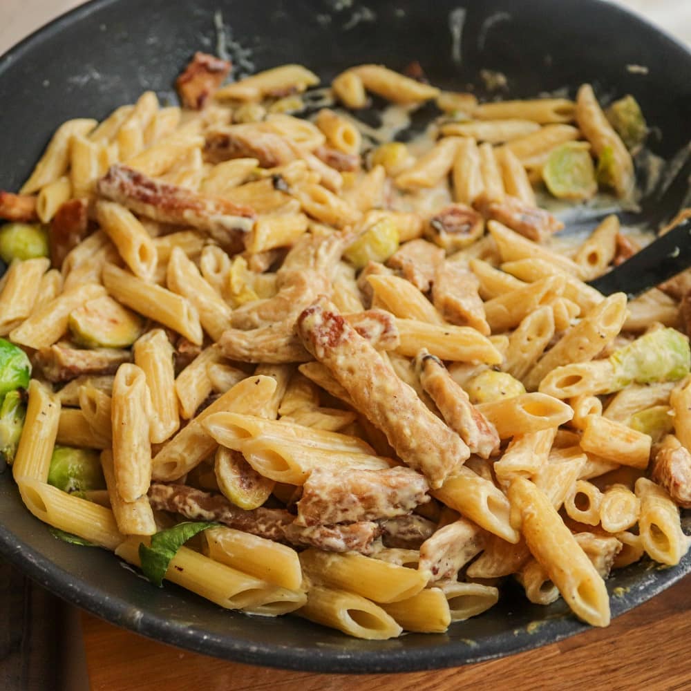 Creamy Tahini Pasta with Brussels Sprouts