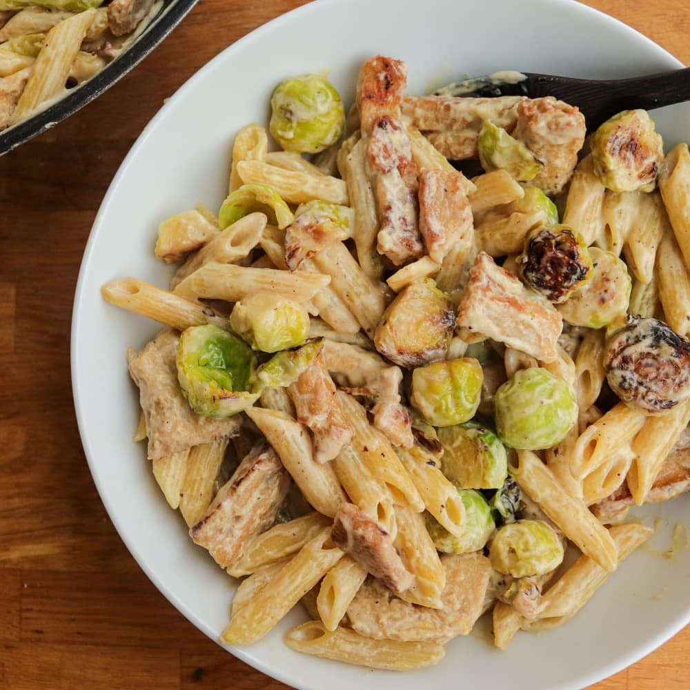 Creamy Tahini Pasta with Brussels Sprouts