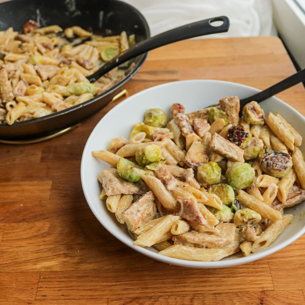 Creamy Tahini Pasta with Brussels Sprouts