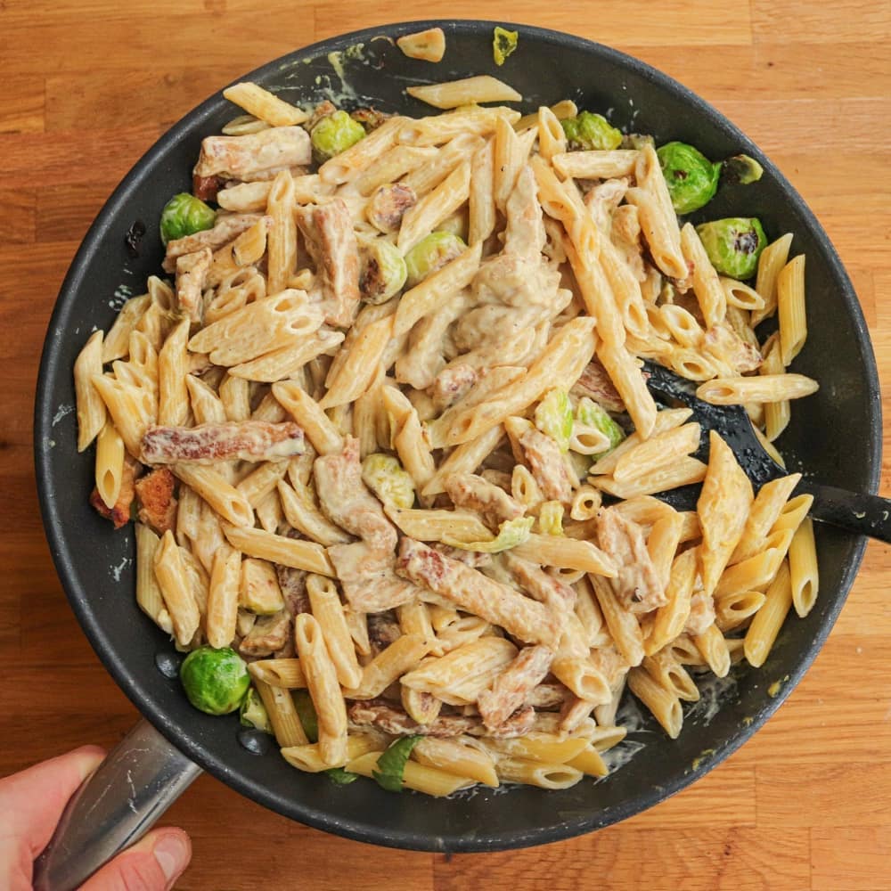 Creamy Tahini Pasta with Brussels Sprouts